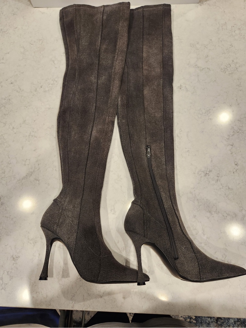 Steve Madden Tall Pointed-Toe Over-the-Knee Boots in Dark Gray